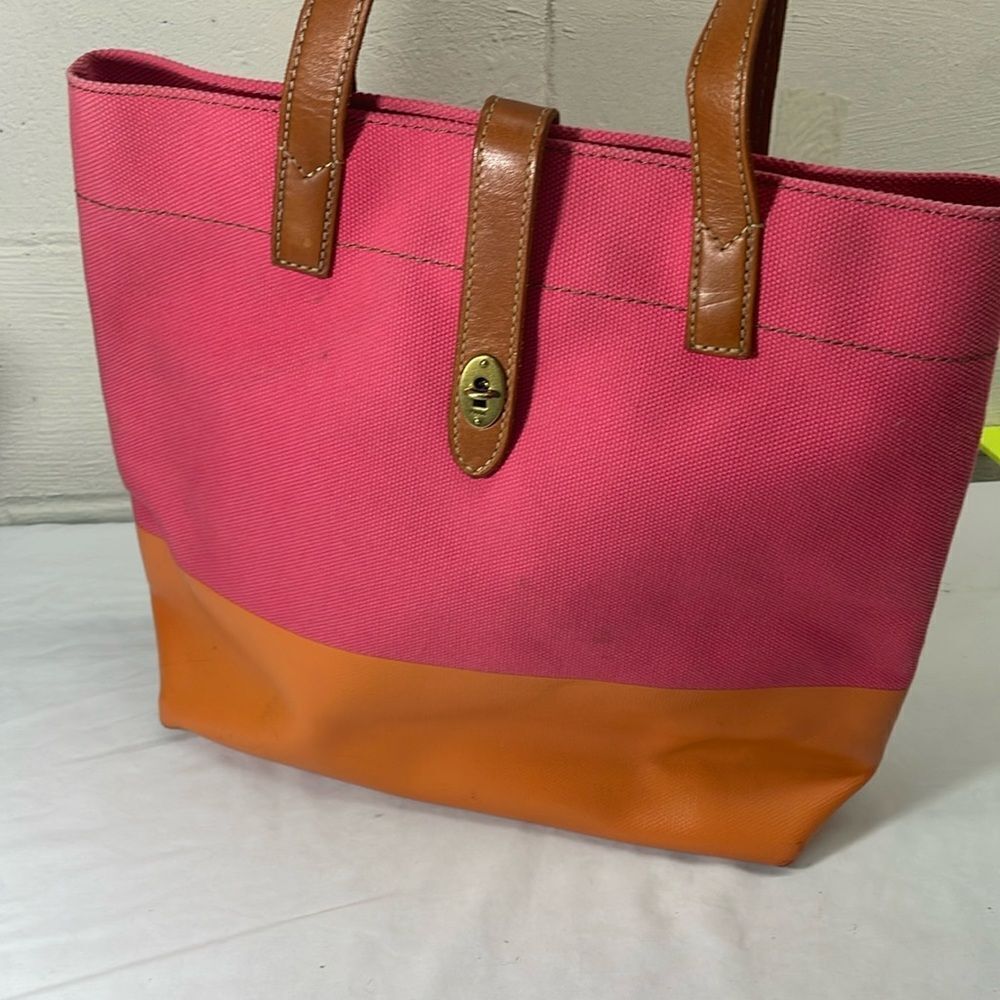 Fossil Large Pink and Orange Tote Bag with Leather trim